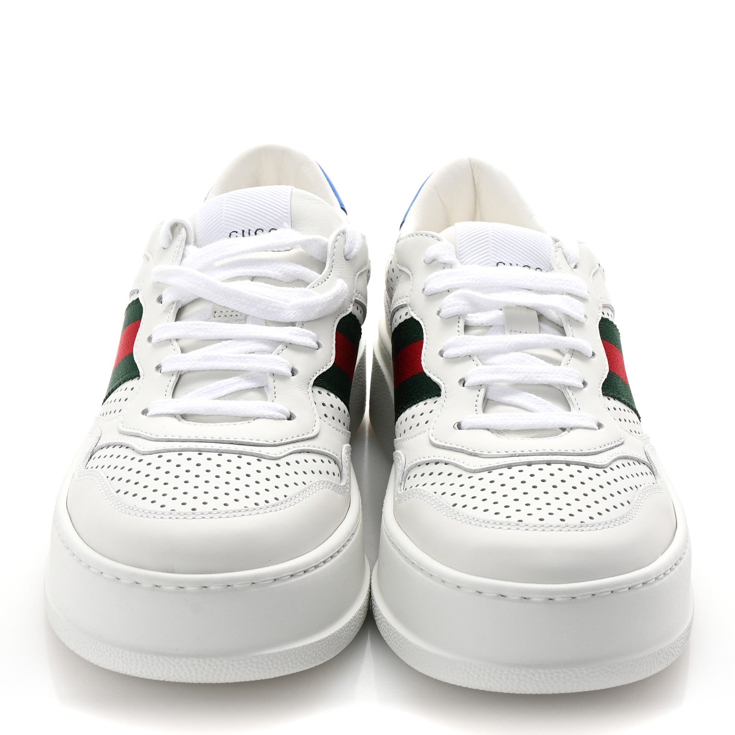 Gucci Calfskin Web Perforated Womens Platform 55mm Sneakers 38.5 White Bright Splash 3 of 10