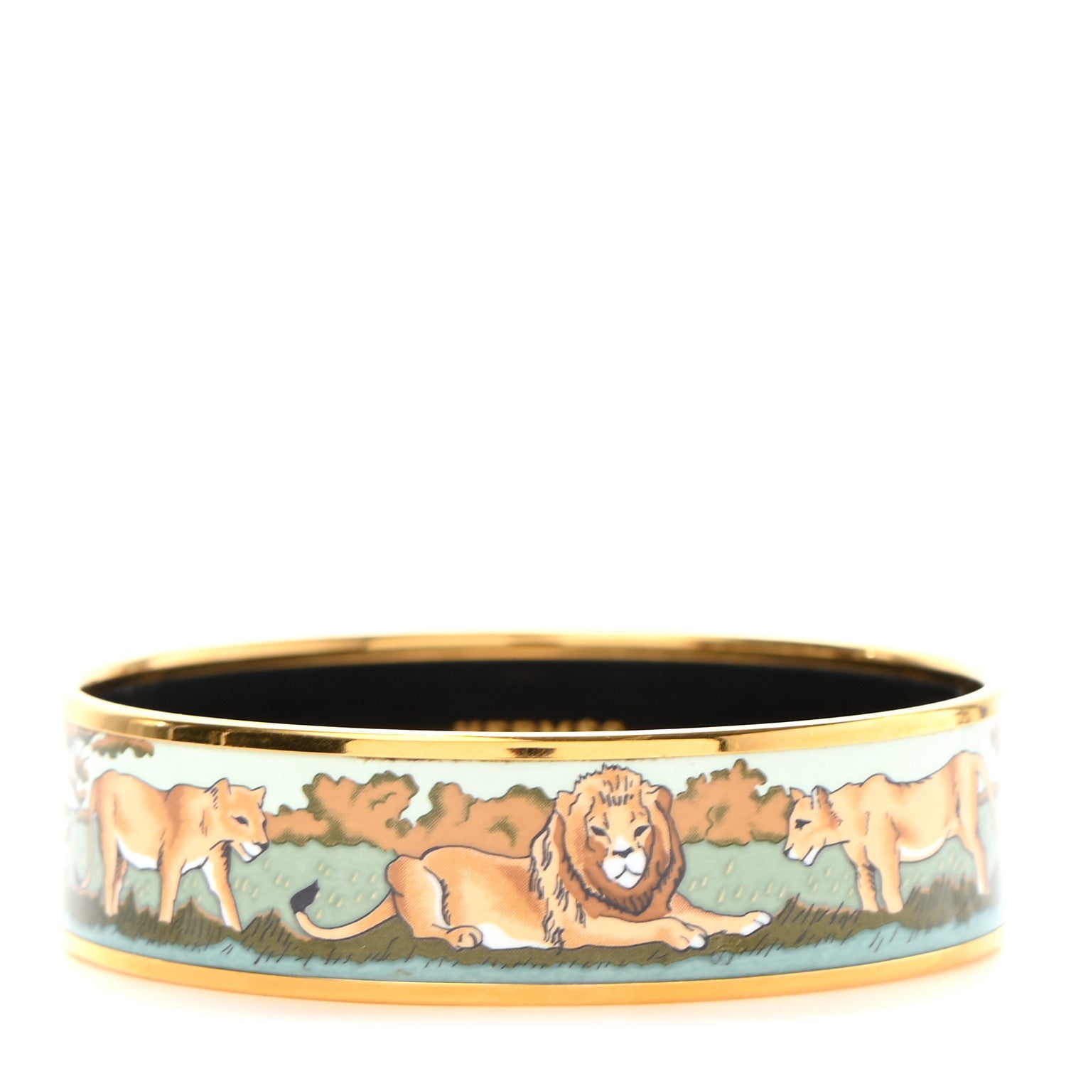 Hermes Enamel Printed Pride of Lions Wide Bracelet 65 1 of 6