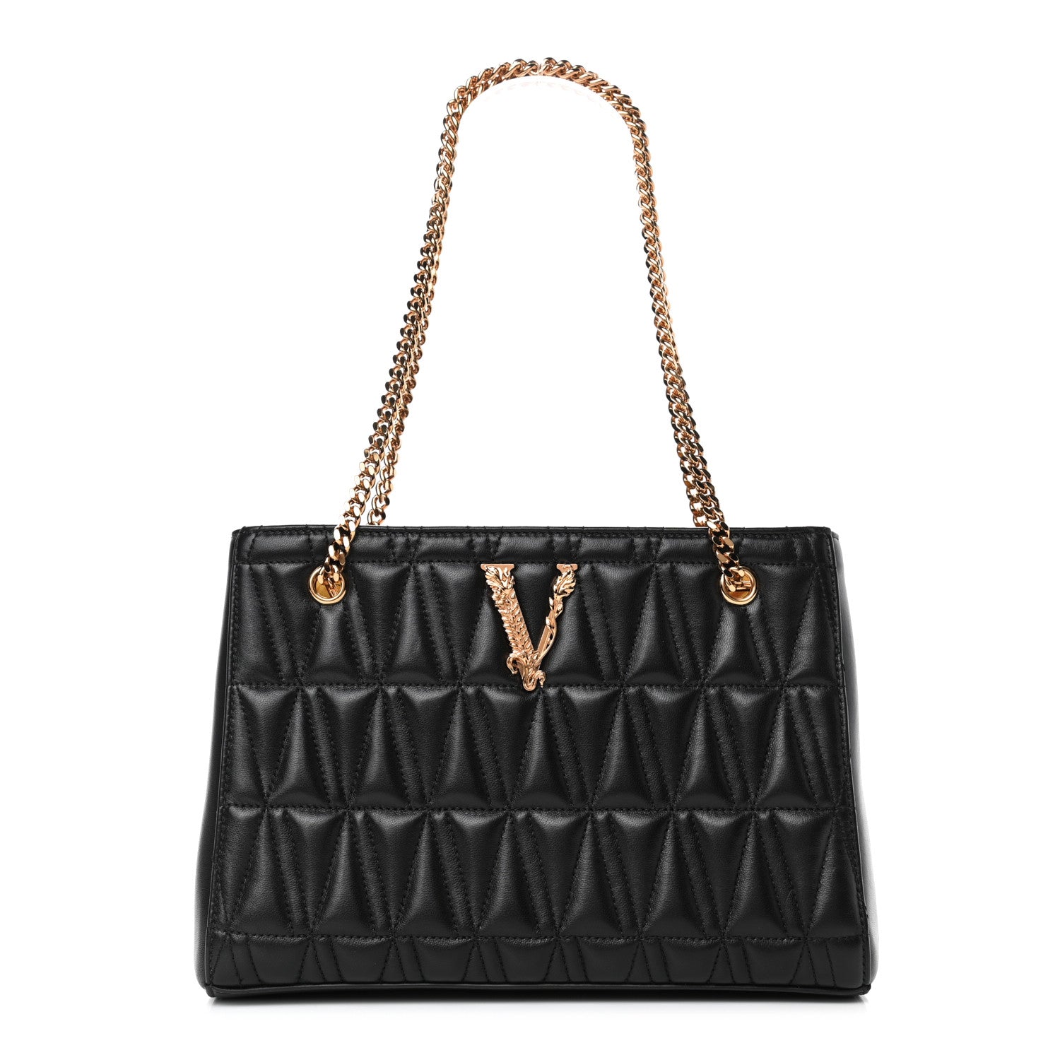 Versace Nappa Barocco Quilted Virtus Chain Shoulder Bag Black 1 of 4
