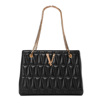 Versace Nappa Barocco Quilted Virtus Chain Shoulder Bag Black 1 of 4