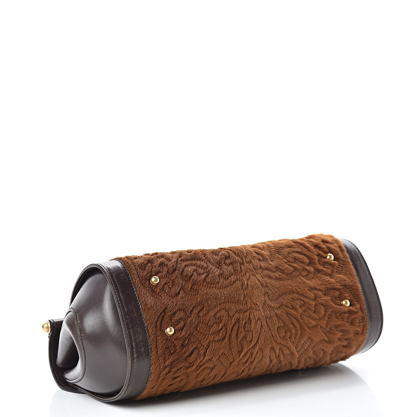 Calf Hair Calfskin Bamboo Bullet Satchel Brown