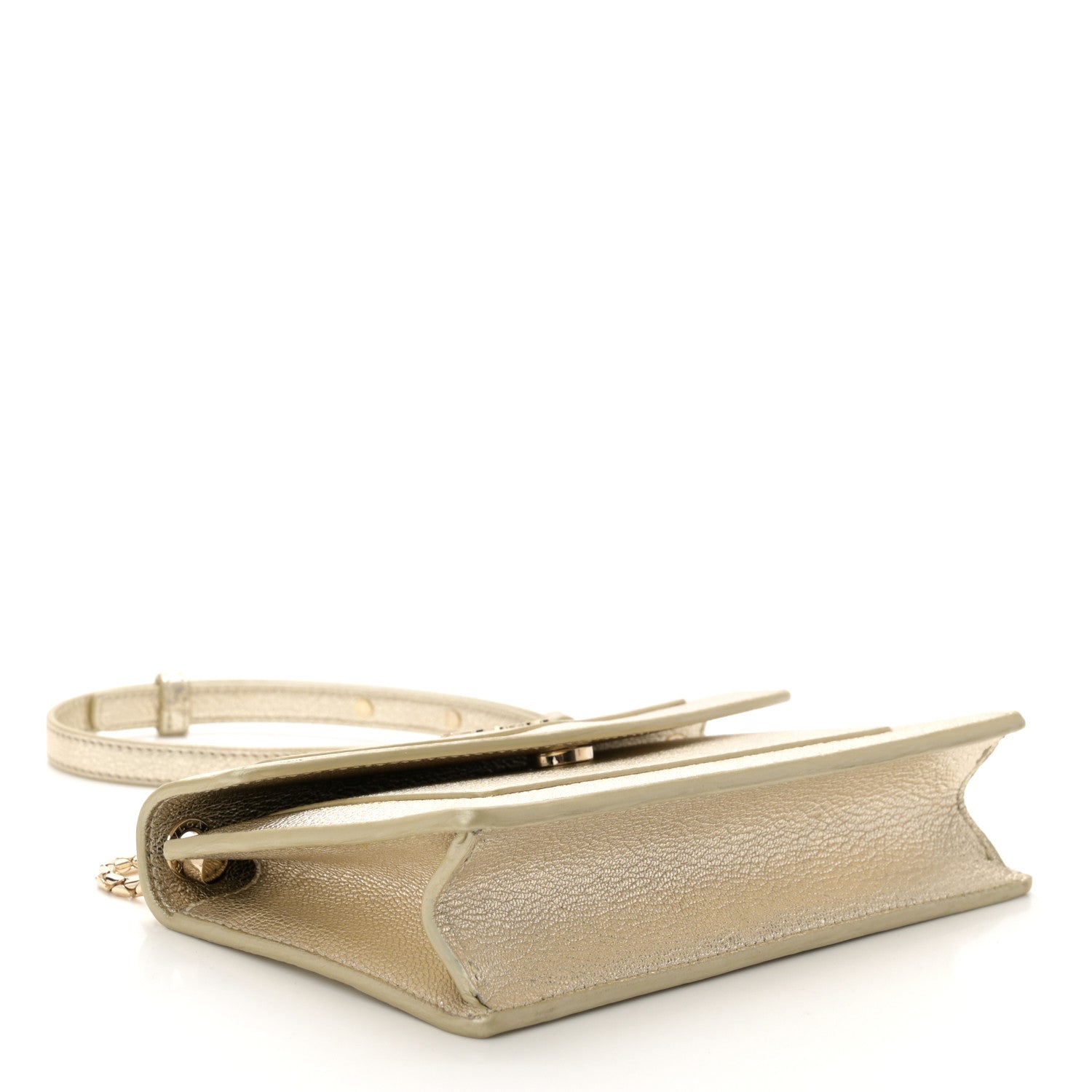 Bulgari Metallic Calfskin Snake Strap Crossbody Flap Clutch Gold 4 of 10