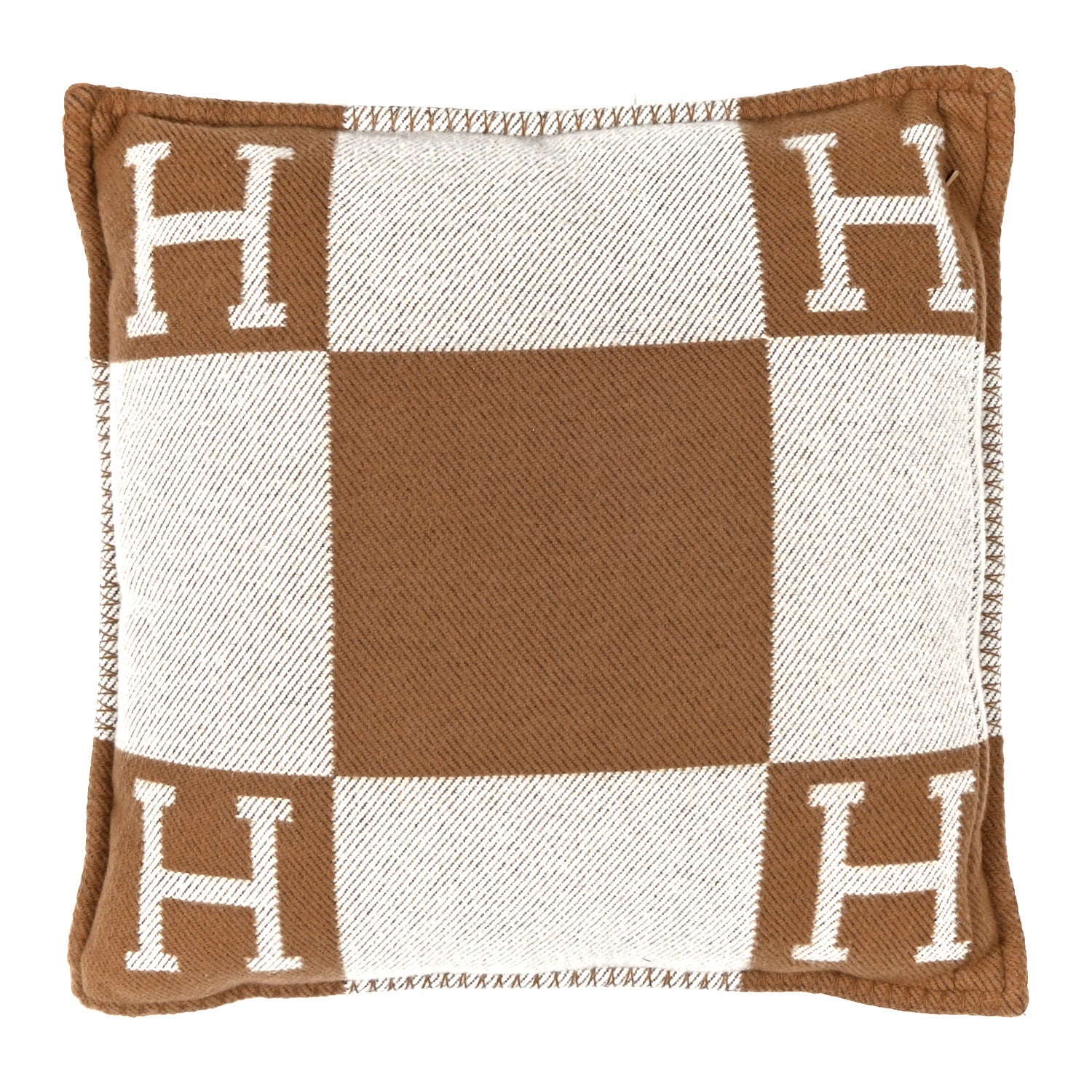 Hermes Wool Cashmere Avalon Pillow PM Ecru Camel 2 of 3