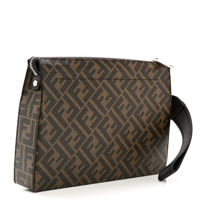 Fendi Shiny Glazed Fabric Vitello Cover FF 1974 Logo Clutch Tobacco Moro Giallo Ebano 2 of 6