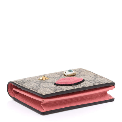 Gucci GG Supreme Monogram Face Embroidered Card Case Wallet Pink 4 of 9