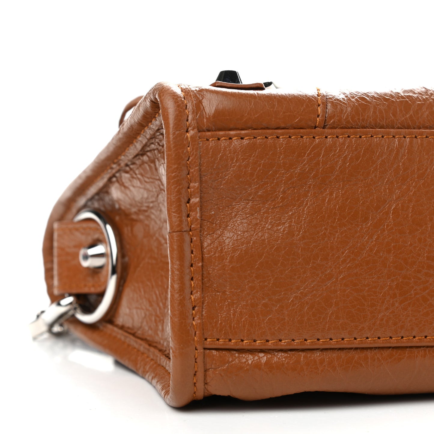 Agneau Classic Silver Hardware Mini City Logo Strap Camel Black