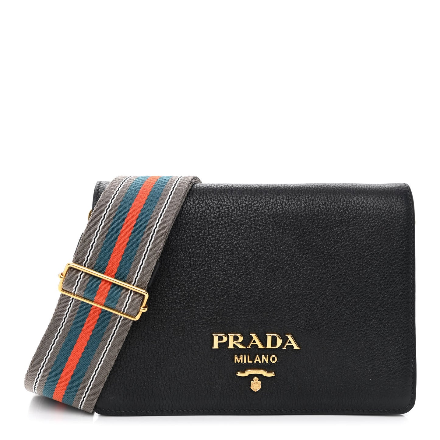 Vitello Daino Double Strap Flap Crossbody Black