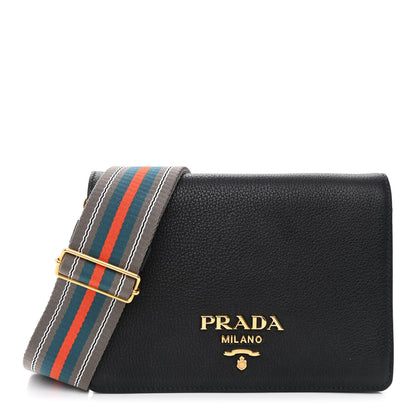 Prada Vitello Daino Double Strap Flap Crossbody Black 1 of 10