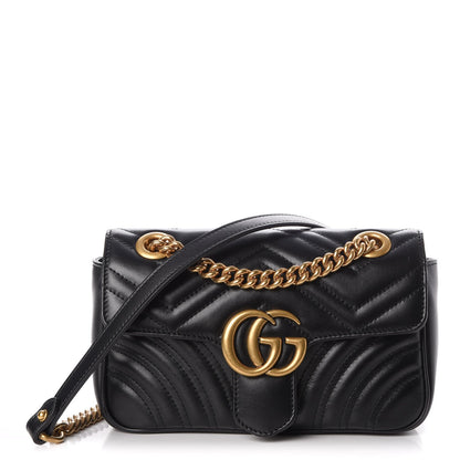 Gucci Calfskin Matelasse Mini GG Marmont Shoulder Bag Black 1 of 8