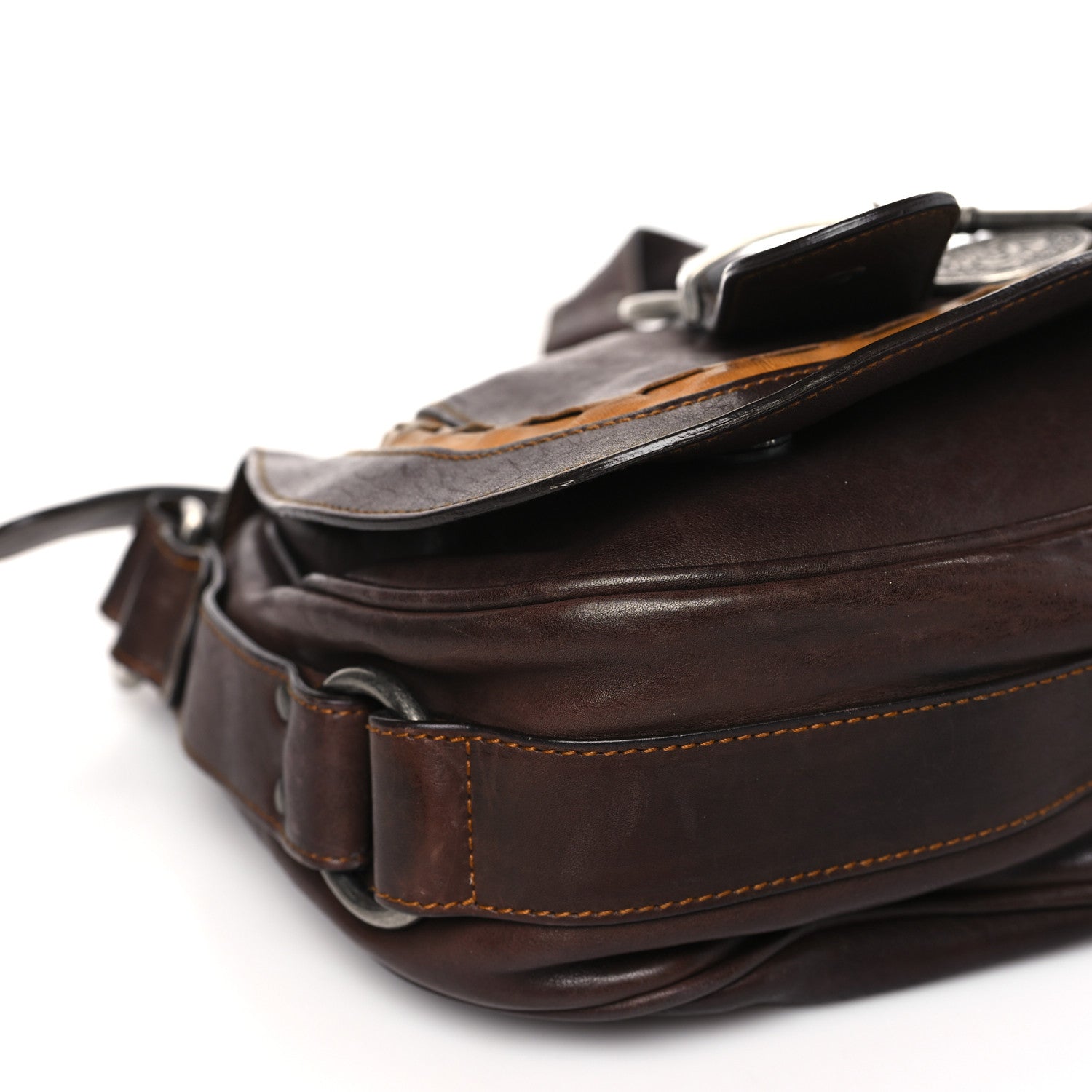Christian Dior Calfskin Large Gaucho Double Saddle Bag Brown 8 of 15
