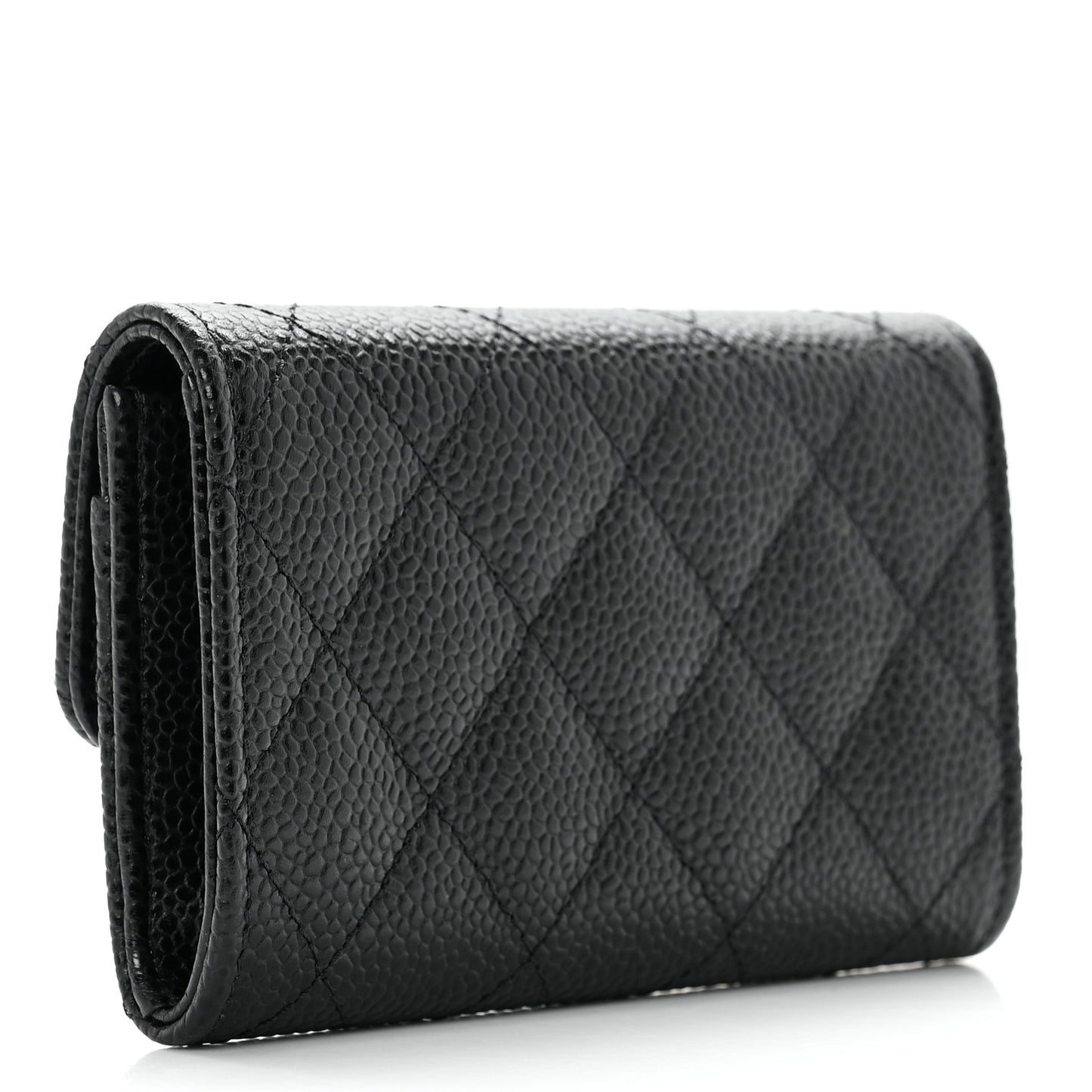 Caviar Quilted Flap Card Holder Black