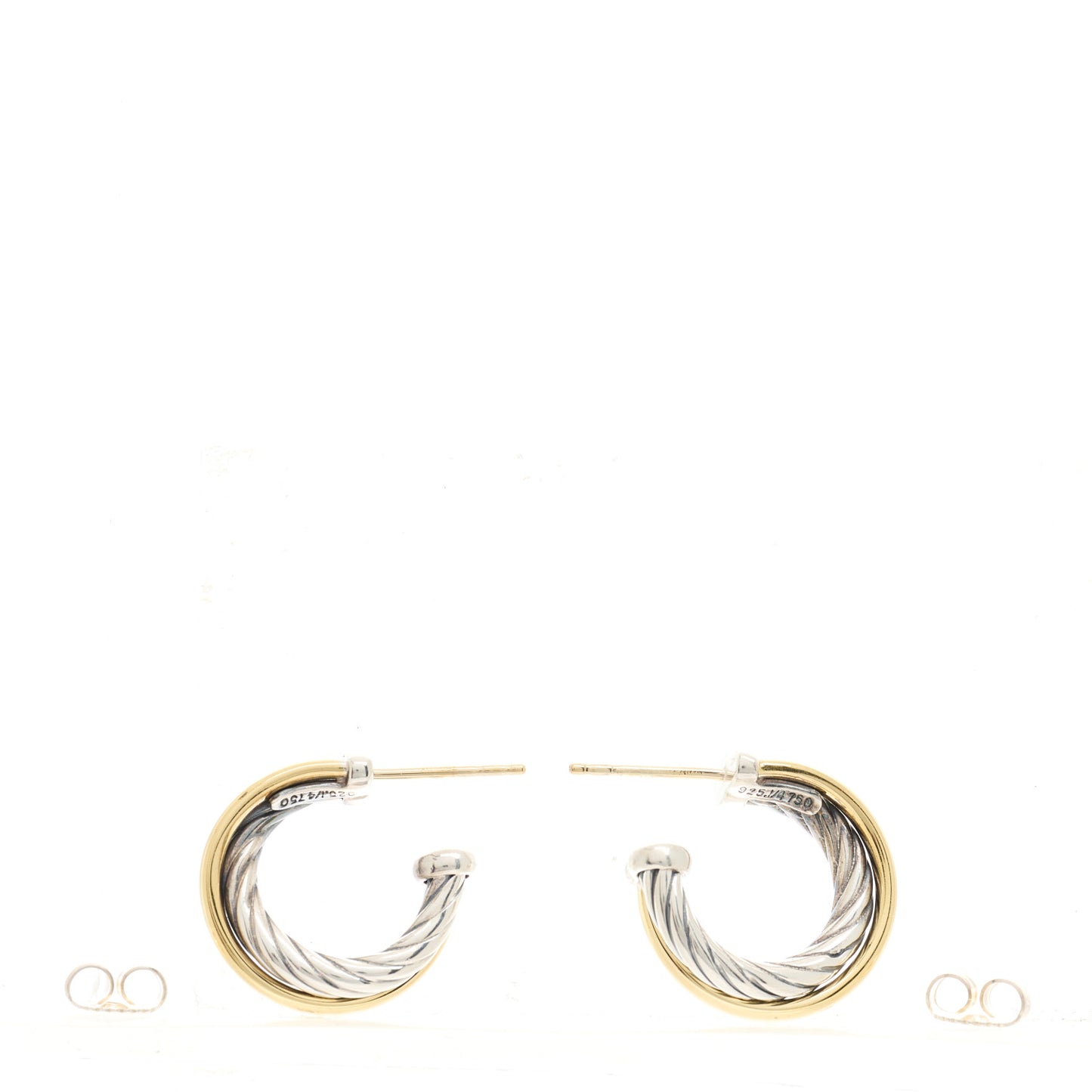 Sterling Silver 18K Yellow Gold 17mm Crossover Cable Hoop Earrings