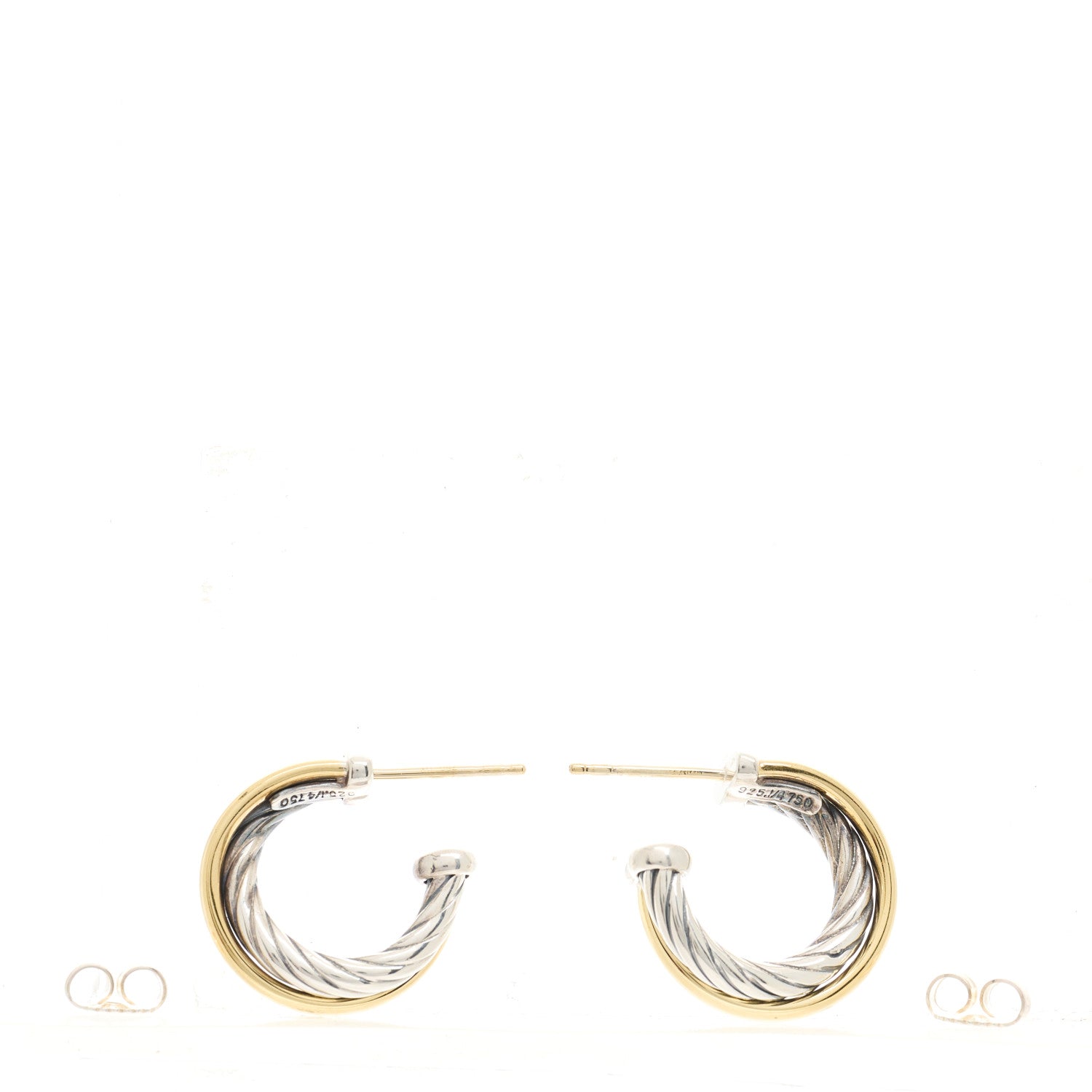 David Yurman Sterling Silver 18K Yellow Gold 17mm Crossover Cable Hoop Earrings 3 of 4