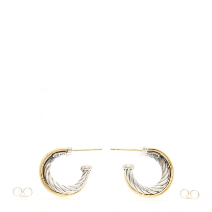 David Yurman Sterling Silver 18K Yellow Gold 17mm Crossover Cable Hoop Earrings 3 of 4