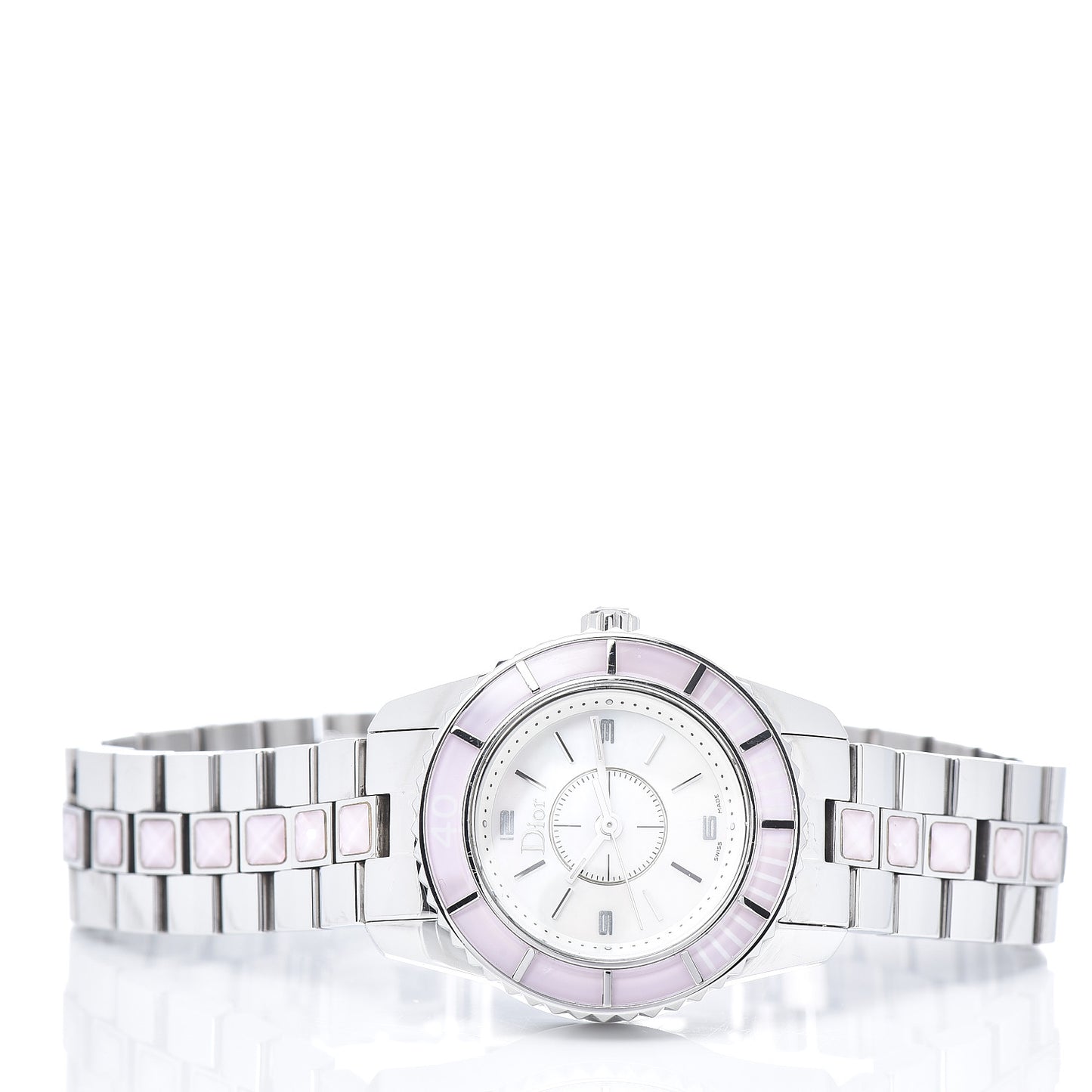 Stainless Steel Sapphire Mother of Pearl 29mm Christal Quartz Watch Pink