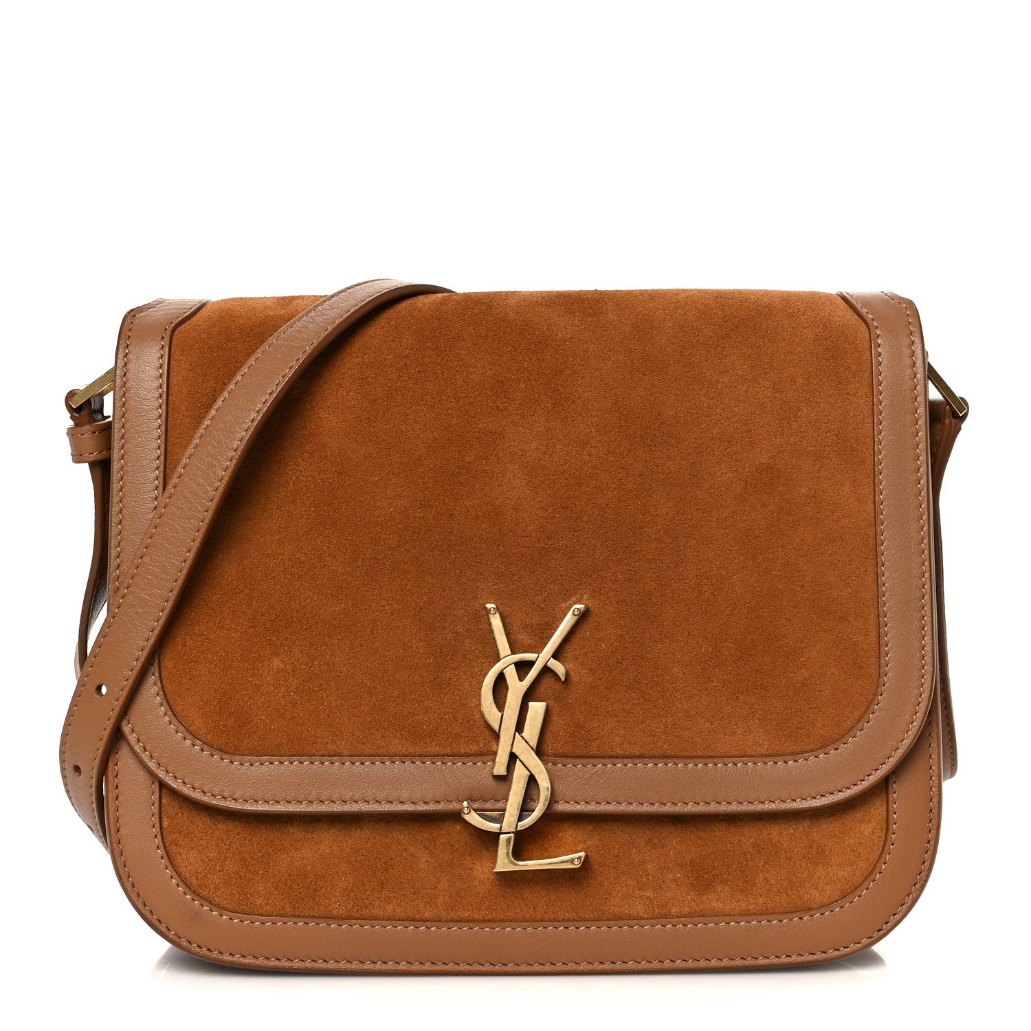 Saint Laurent Suede Smooth Calfskin Monogram Medium Solferino Soft Satchel Cinnamon 1 of 11