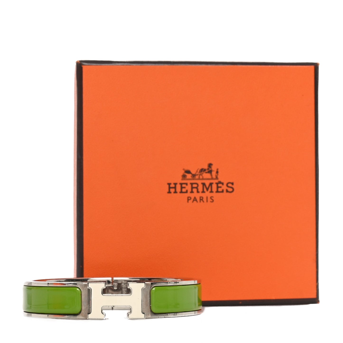 Enamel Narrow Clic Clac H Bracelet PM Vert Prairie White