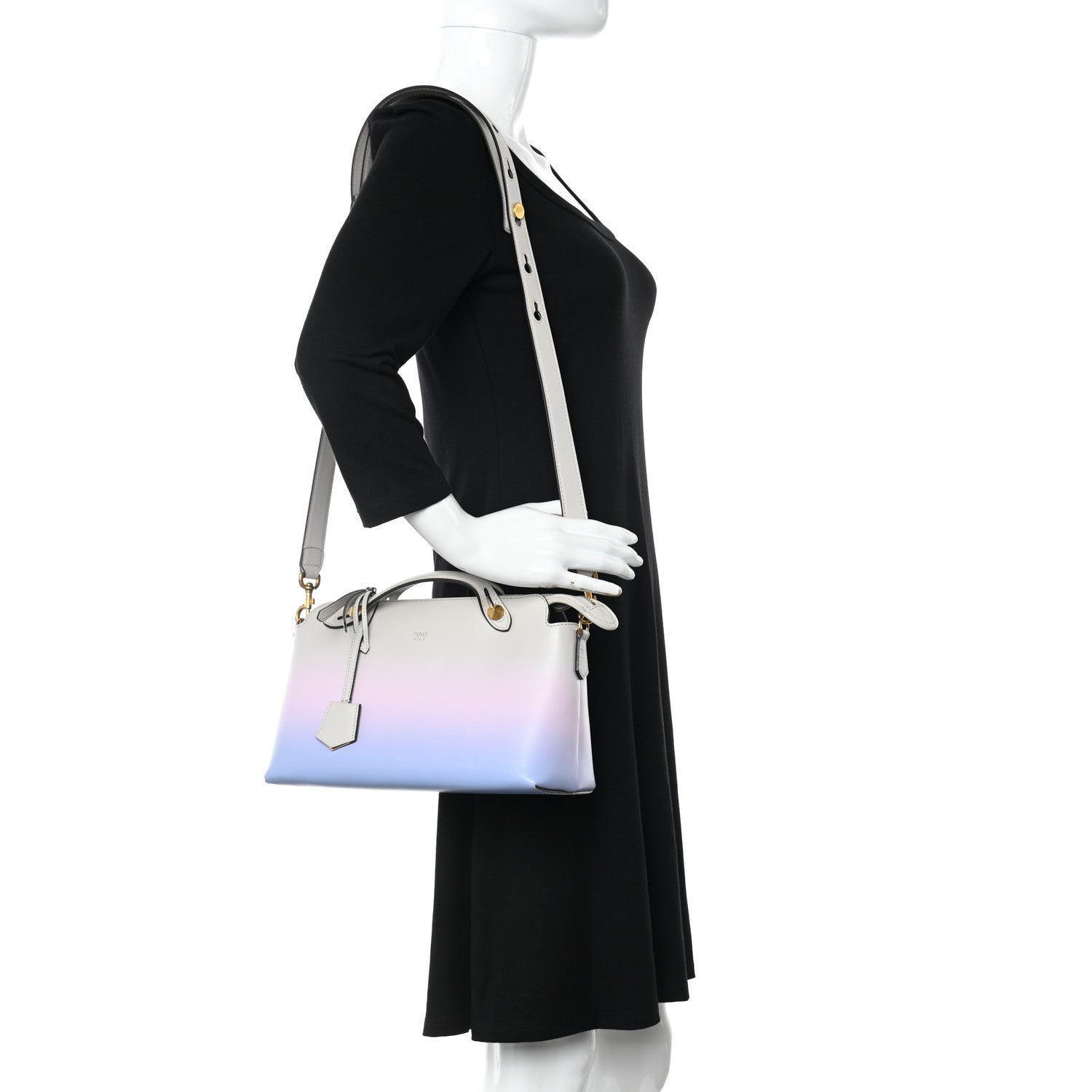 Fendi X JOSHUA VIDES Vitello Century Sfumato Medium By The Way Boston Bag Ghiaia Rosa Azzurro 2 of 10
