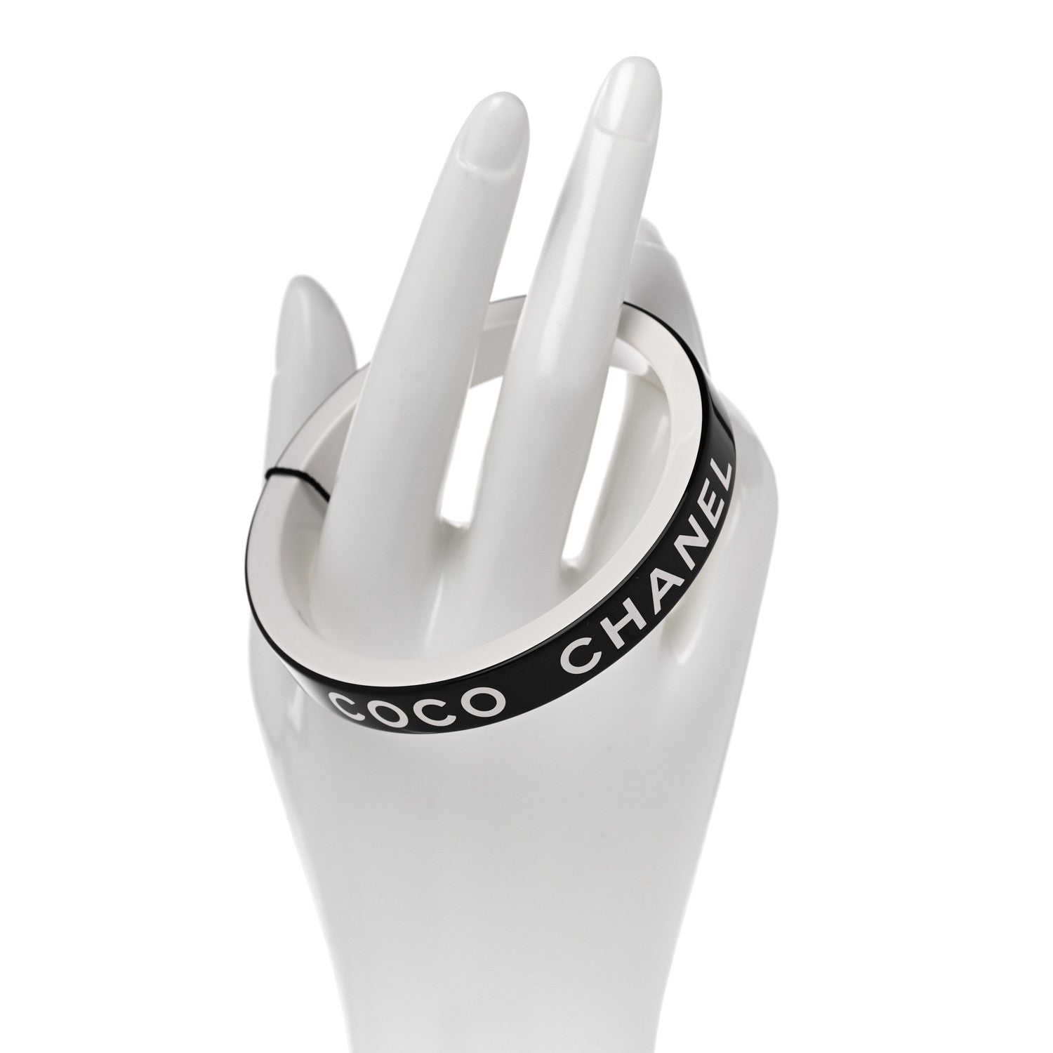 Chanel Resin Logo Bangle Bracelet Black White 2 of 5