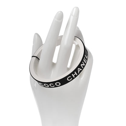 Chanel Resin Logo Bangle Bracelet Black White 2 of 5