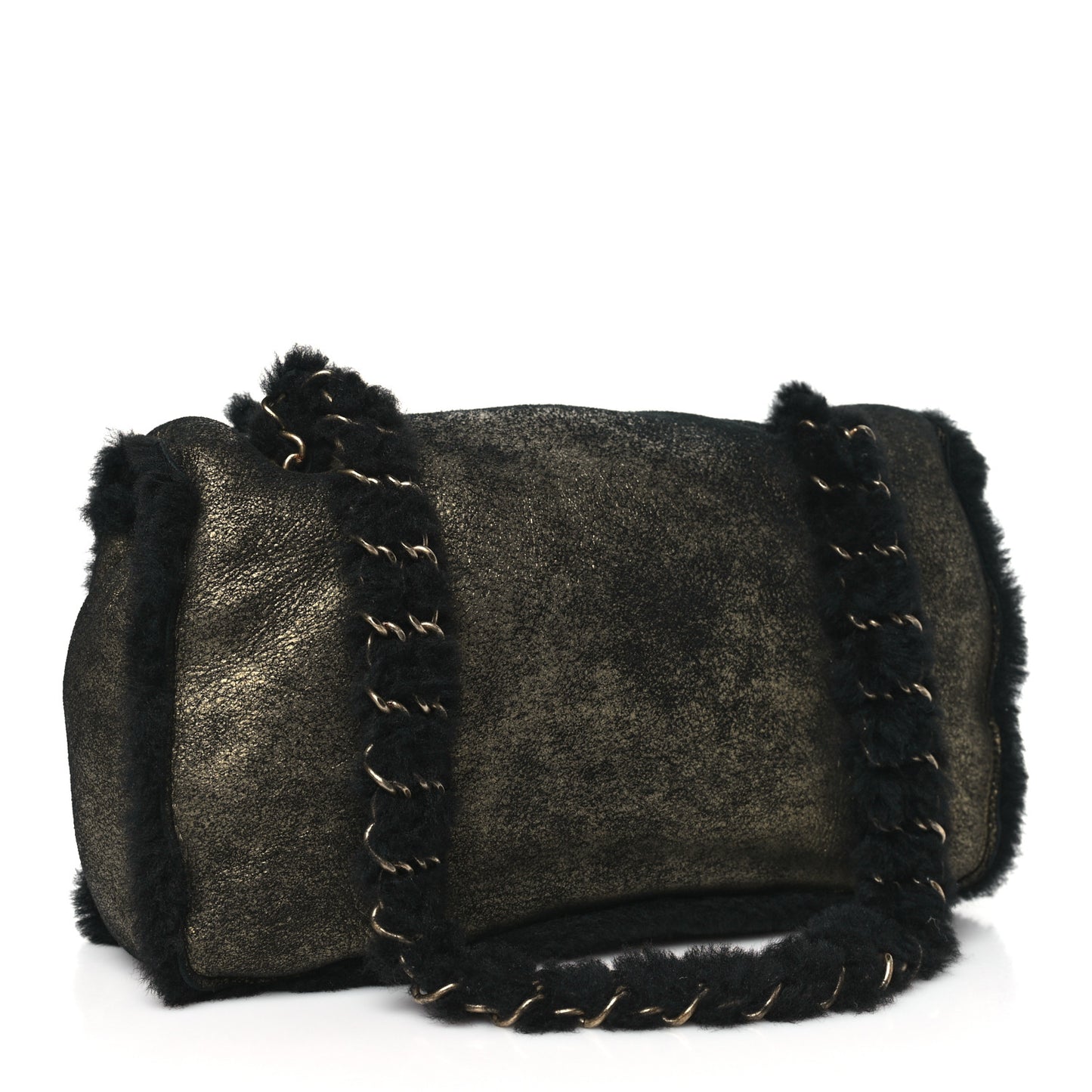 Metallic Lambskin Shearling Flap Gold Black