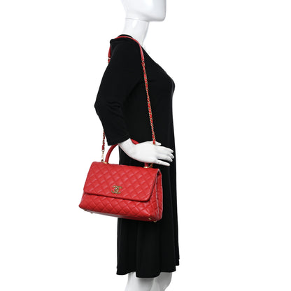 Chanel Caviar Quilted Small Coco Handle Flap Red 2 of 12