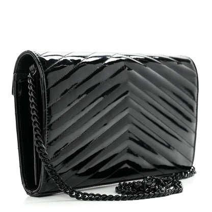 Saint Laurent Patent Matelasse Chevron Monogram Chain Wallet Black 2 of 6