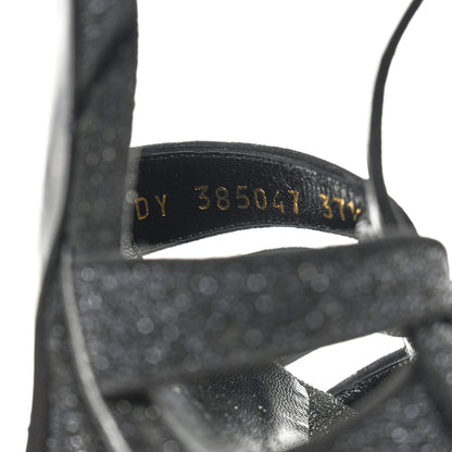 Saint Laurent Glitter Effect Calfskin Tribute 105 Platform Sandals 37.5 Black 4 of 8
