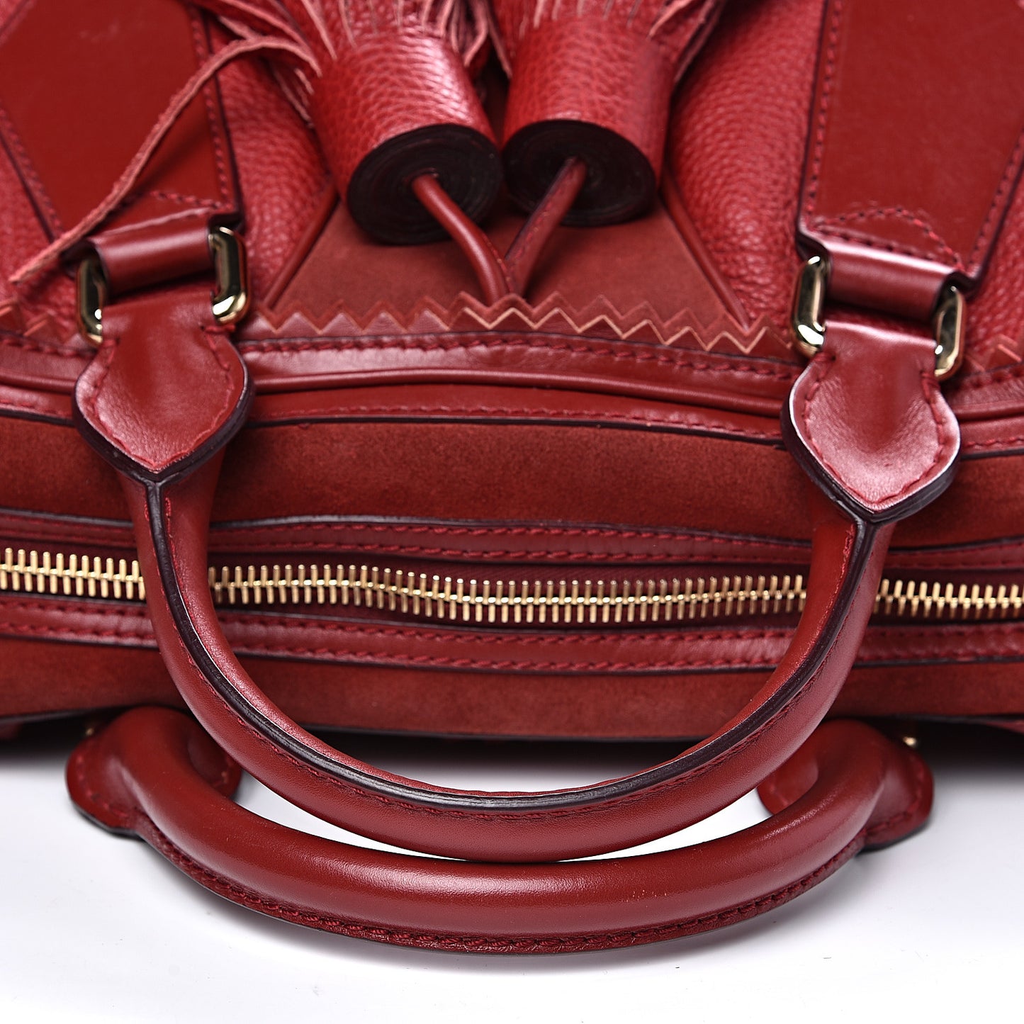 Grainy Calfskin Suede Prorsum Tassel Satchel Red