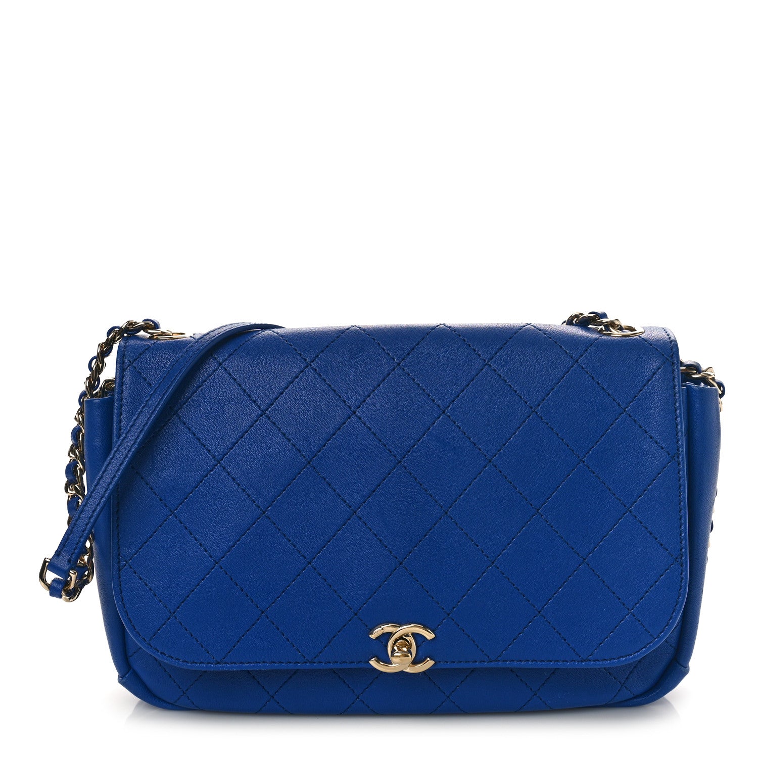 Chanel Goatskin Stitched Medium Casual Trip Single Flap Royal Blue 1 of 9