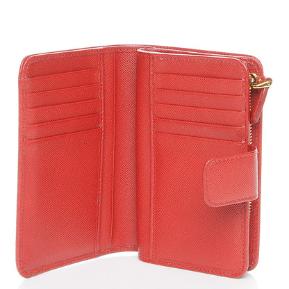 Prada Saffiano Metal Compact Wallet Fuoco 5 of 8