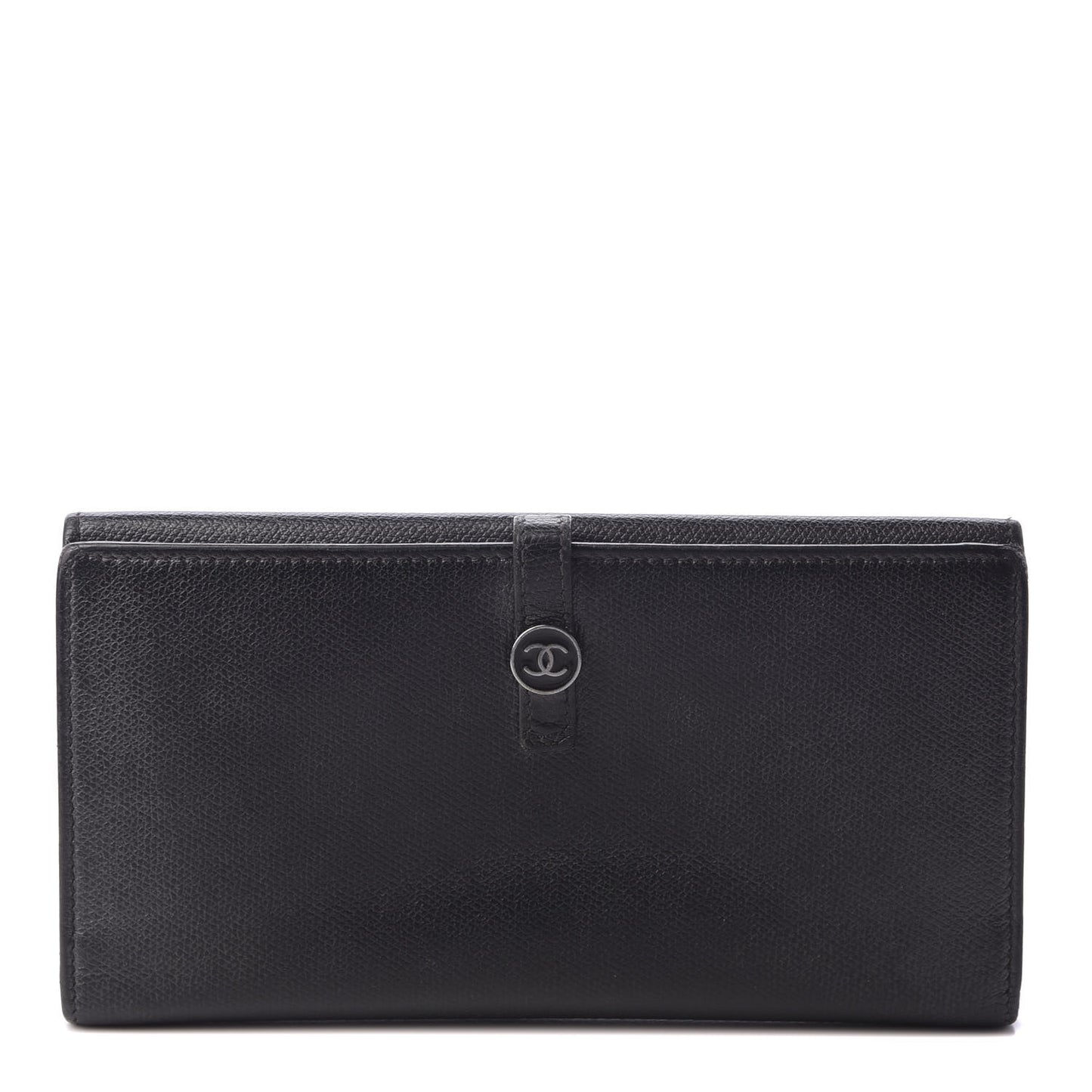 Grained Calfskin CC Button Long Wallet Black
