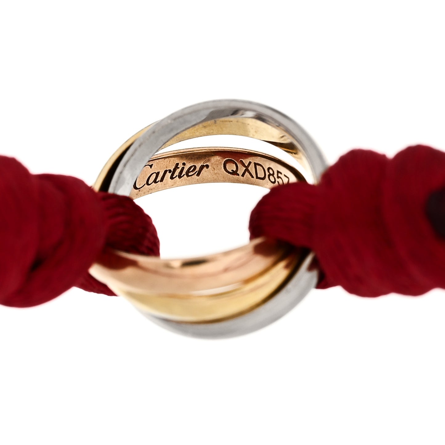 18K Pink Yellow White Gold Trinity Cord Bracelet Red