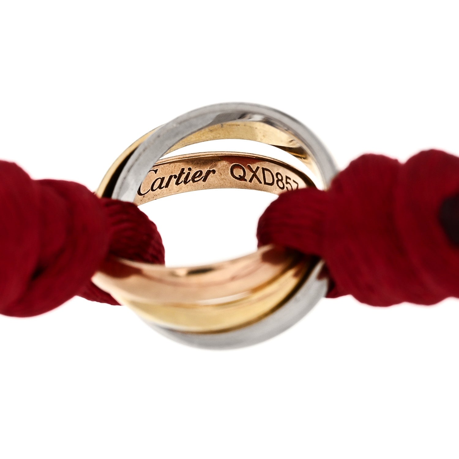 Cartier 18K Pink Yellow White Gold Trinity Cord Bracelet Red 3 of 5