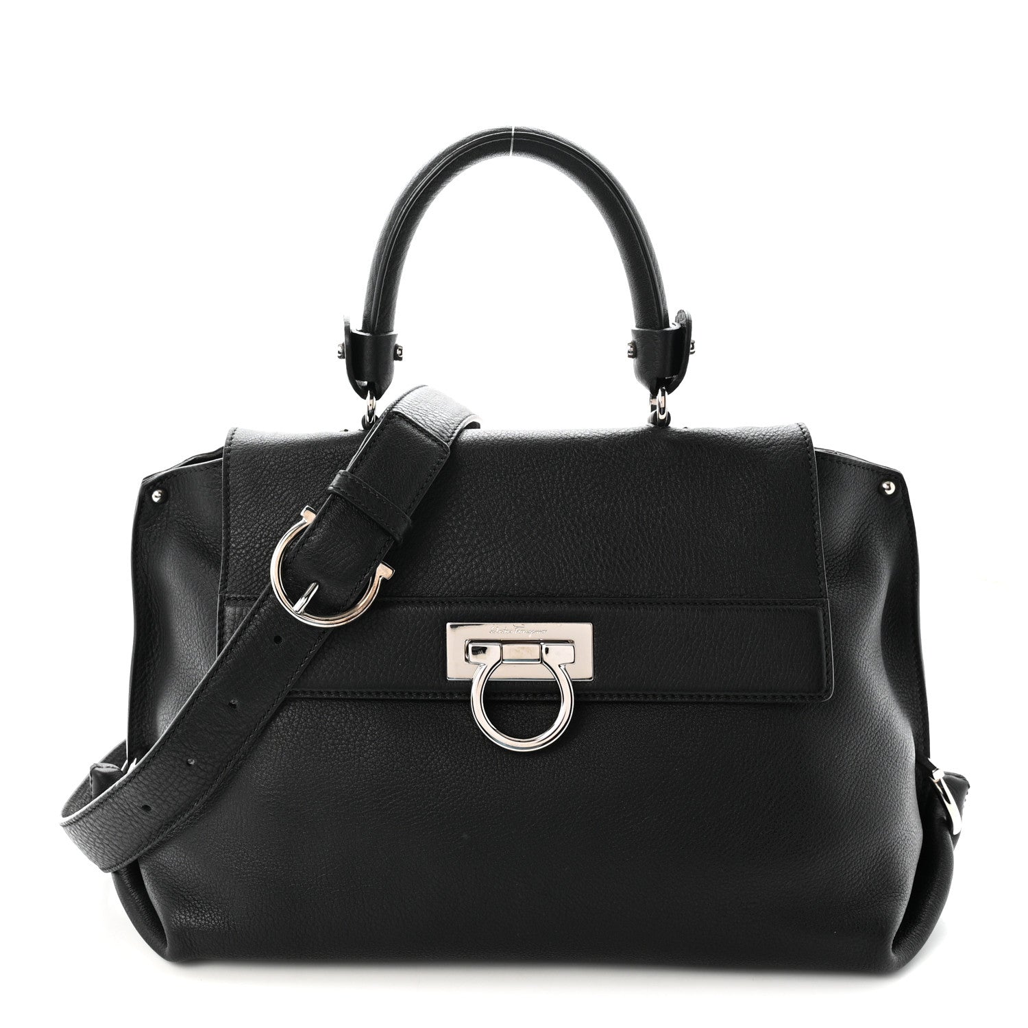 Salvatore Ferragamo Grained Calfskin Sofia Satchel Black 1 of 9