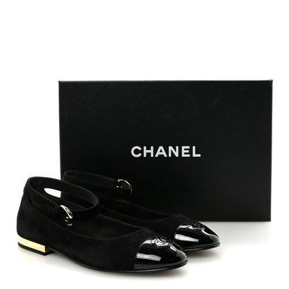Chanel Suede Patent Cap Toe CC Mary Jane Flats 37 Black 10 of 10