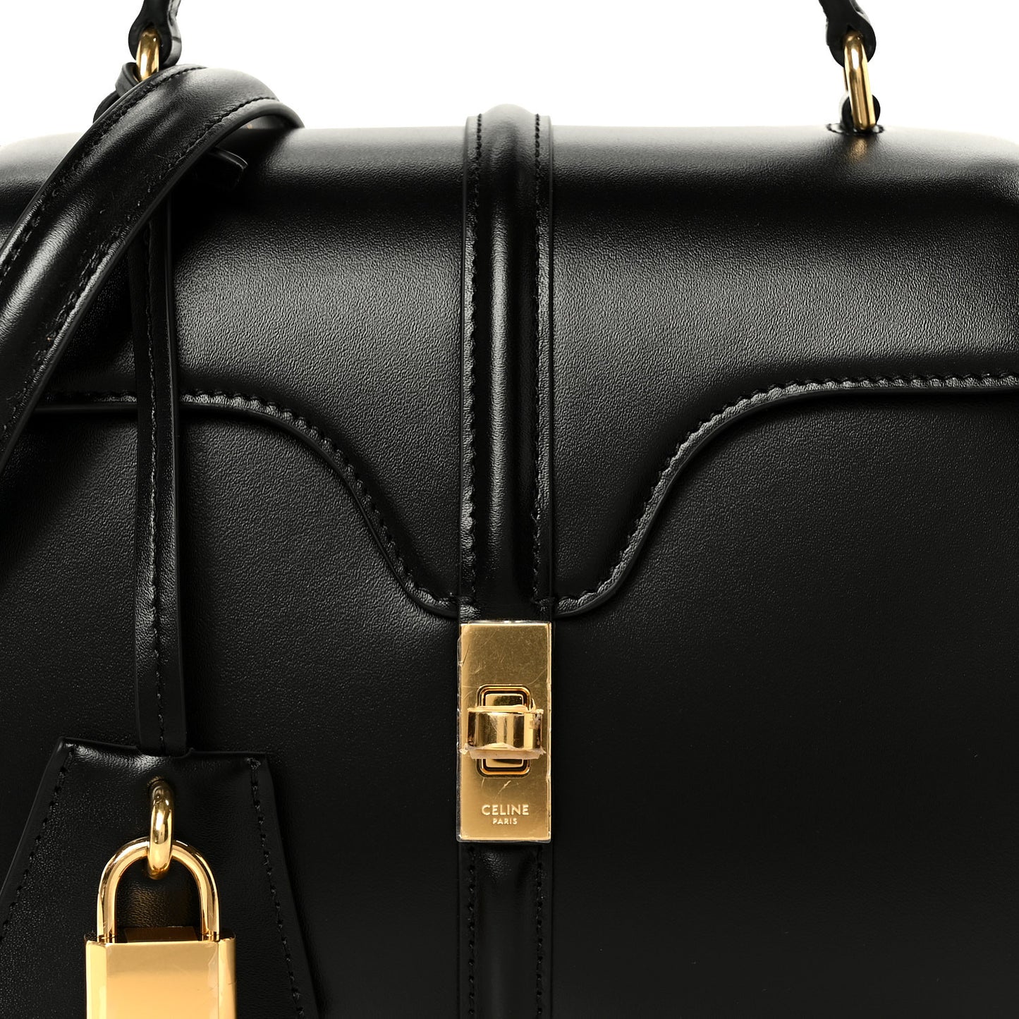 Satinated Calfskin Mini 16 Top Handle Bag Black