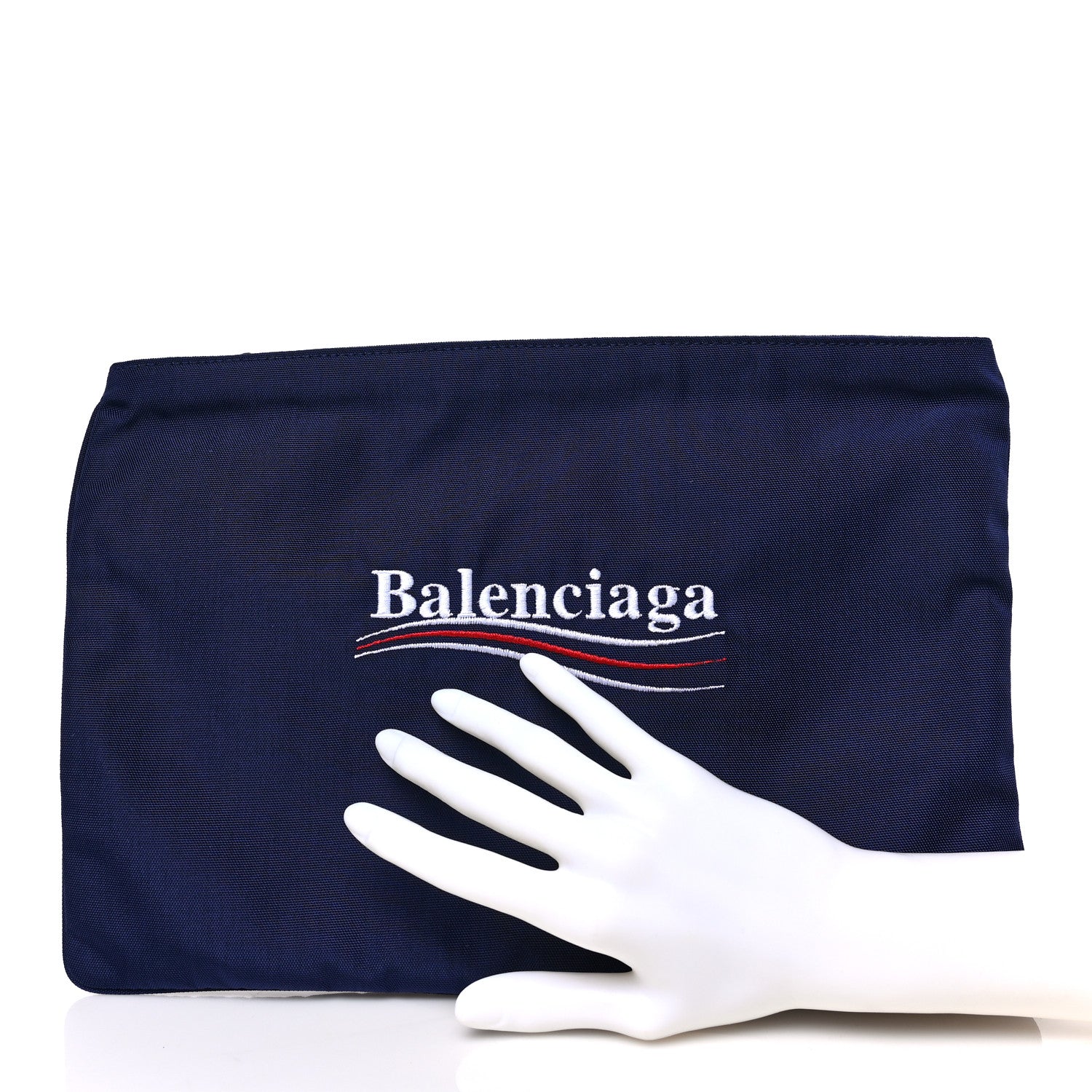 Balenciaga Nylon Political Campaign Logo Embroidered Zip Pouch Bleu Pacifique 2 of 6