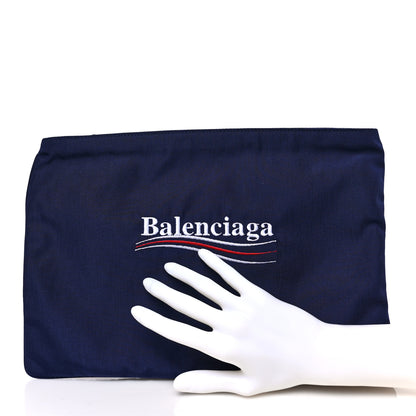 Balenciaga Nylon Political Campaign Logo Embroidered Zip Pouch Bleu Pacifique 2 of 6