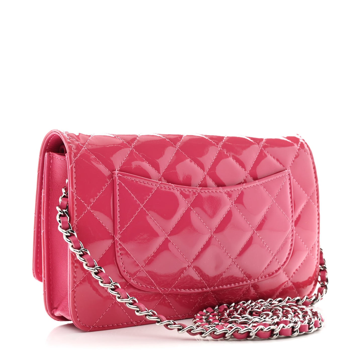 Patent Calfskin Quilted Wallet On Chain WOC Pink