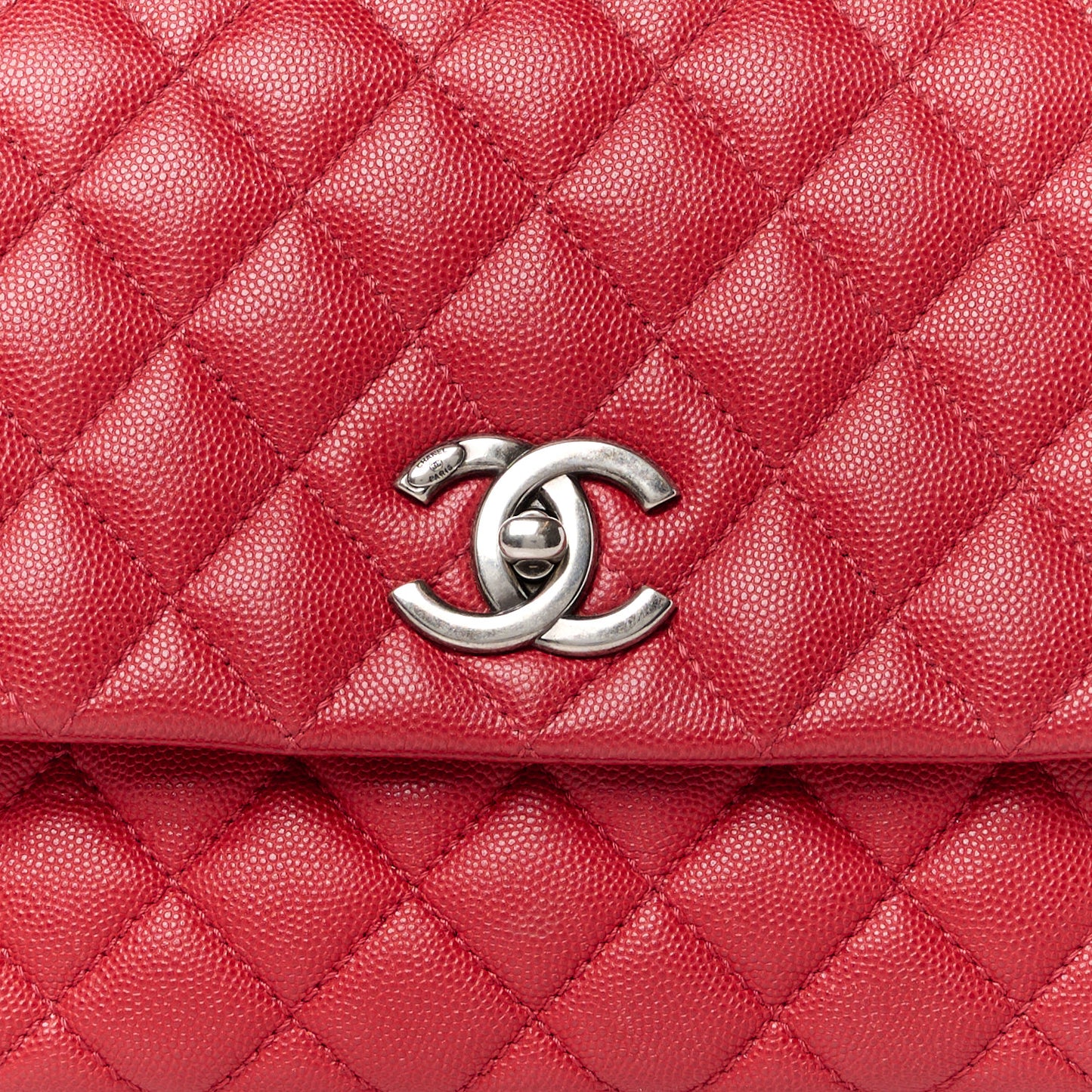 Caviar Quilted Small Coco Handle Flap Red