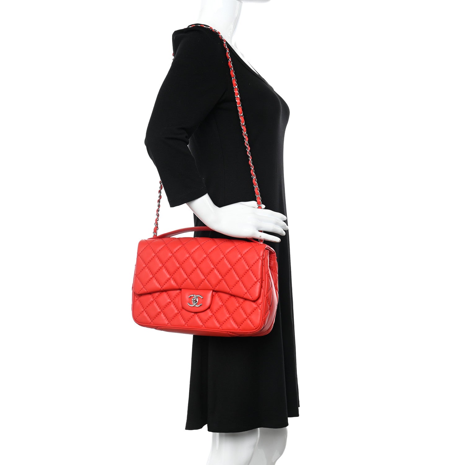 Chanel Lambskin Quilted Easy Carry Jumbo Flap Red 2 of 11