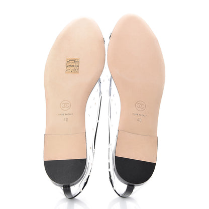 Chanel PVC Patent Calfskin Pearl Cap Toe Ballerina Flats 40 Transparent Black 5 of 7