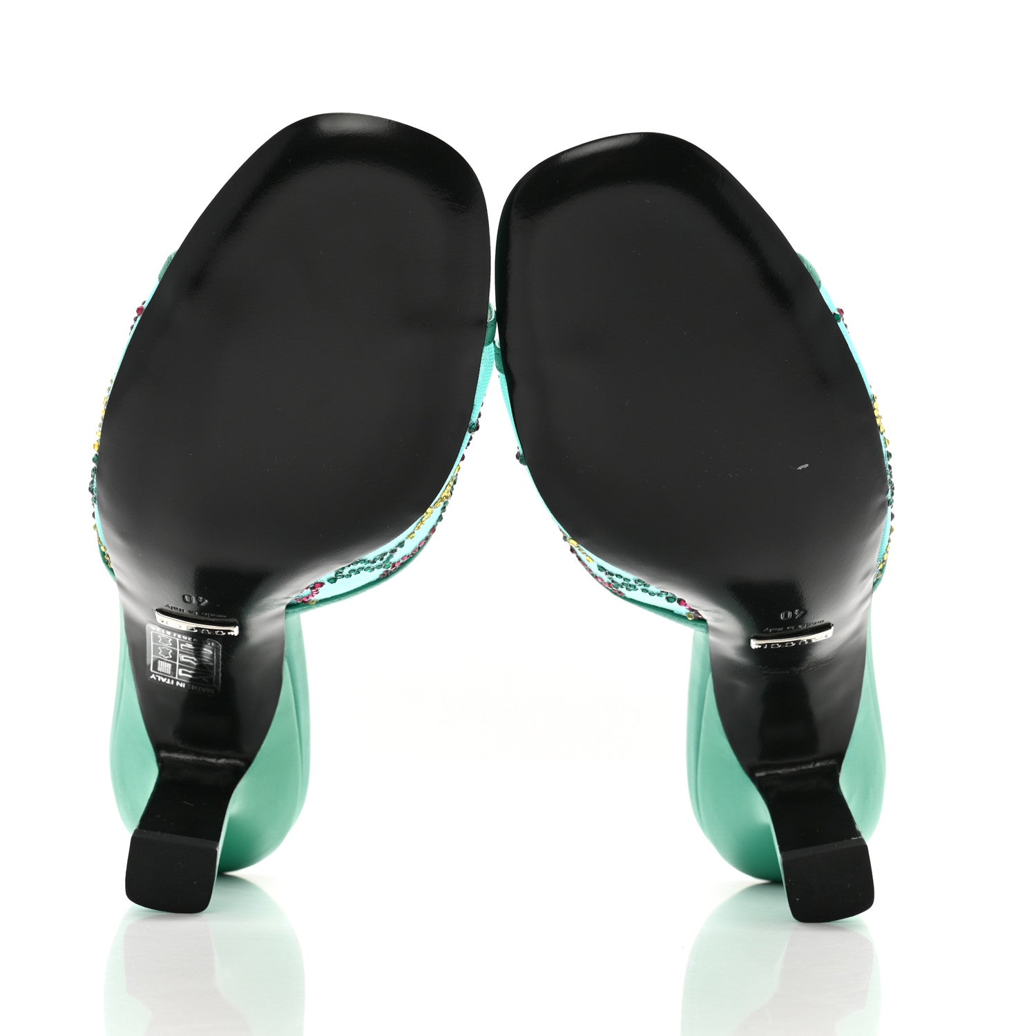 Gucci Tela Retino Nappa Crystal GG Monogram Square G 95mm Slide Sandals 40 Turquoise 6 of 9