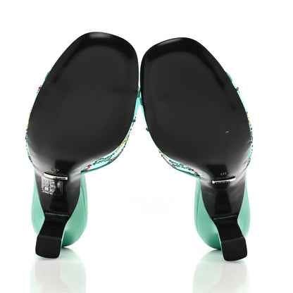Gucci Tela Retino Nappa Crystal GG Monogram Square G 95mm Slide Sandals 40 Turquoise 6 of 9