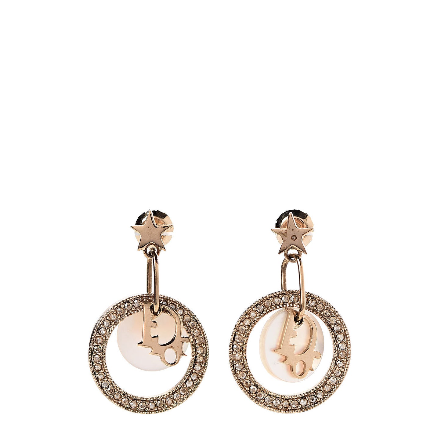 Crystal Pearl Star Round Drop Earrings Gold
