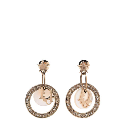 Christian Dior Crystal Pearl Star Round Drop Earrings Gold 1 of 3