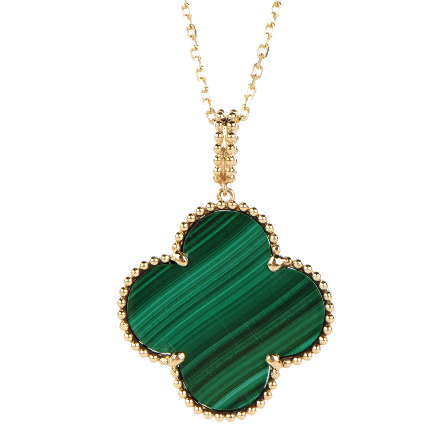 Van Cleef & Arpels 18K Yellow Gold Malachite Magic Alhambra Pendant Necklace 1 of 7