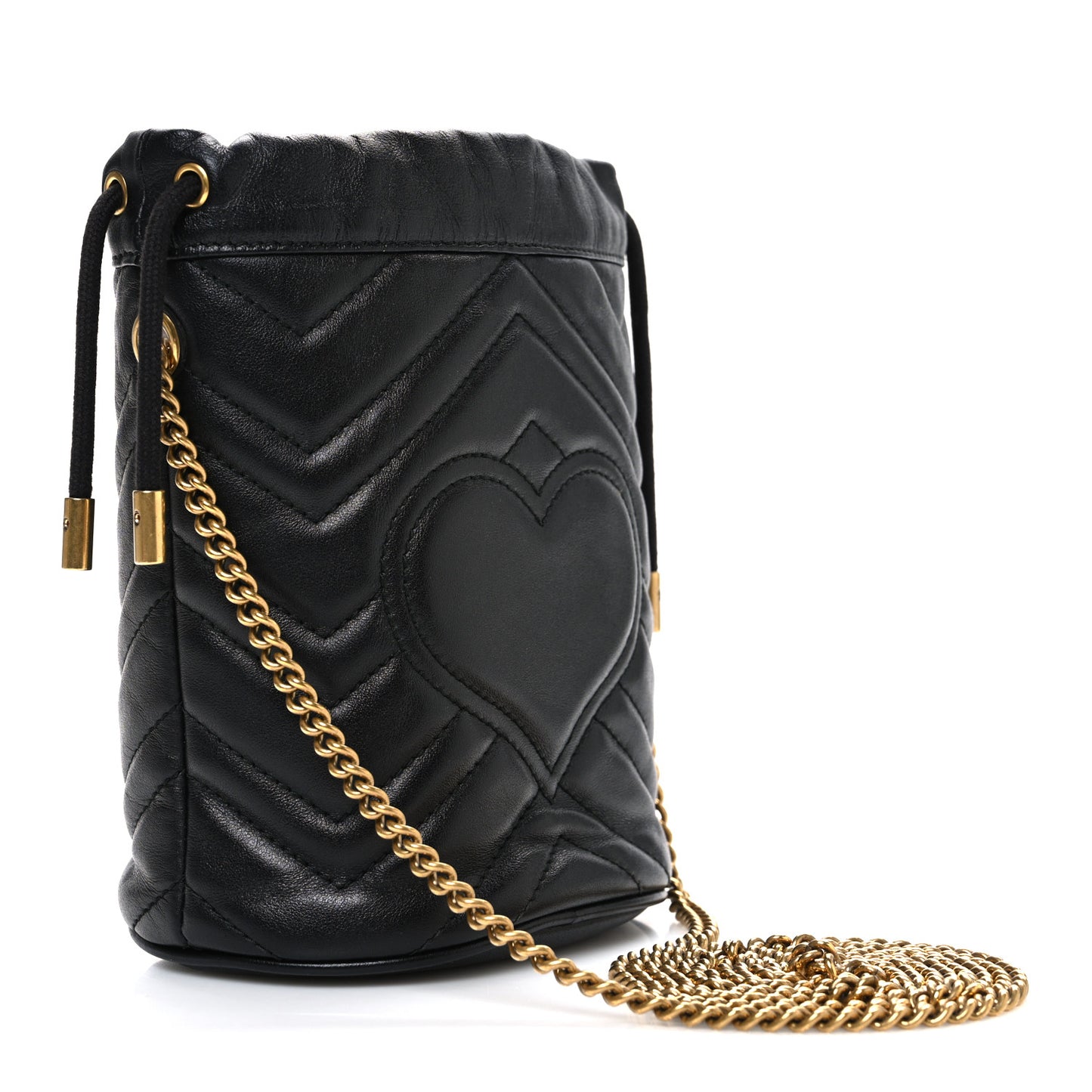 Calfskin Matelasse Mini GG Marmont 2.0 Bucket Bag Black