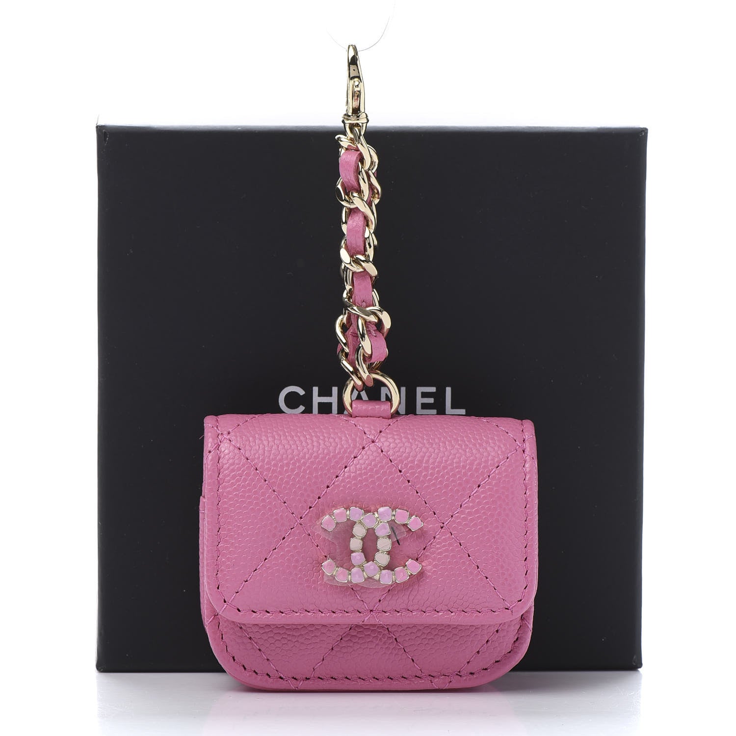 Chanel Caviar Quilted Crystal CC Airpods Pro Case Pink 9 of 9